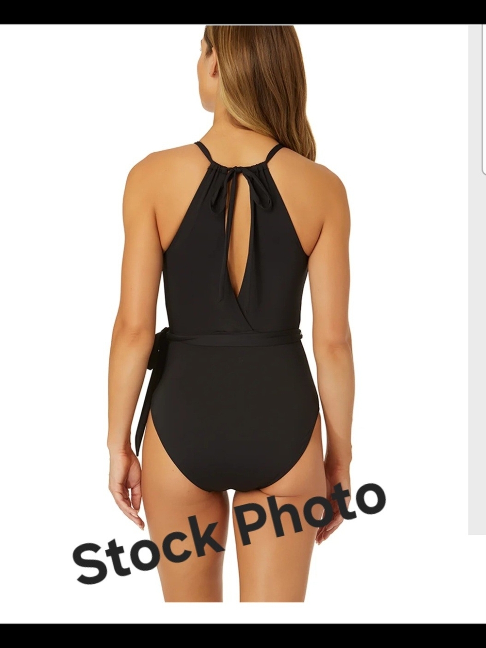 Anne Cole Black Halter One-Piece Swimsuit with Waist Tie - Women Swim - Picture 2 of 4